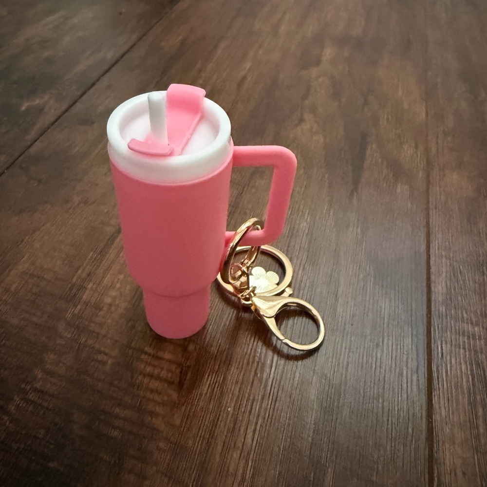 Pink and White Tumbler Keychain